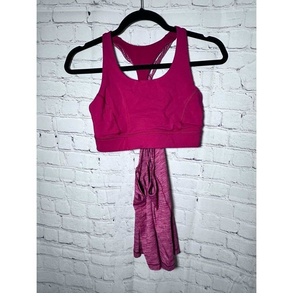 Lululemon 2-in-1 Sports Bra Tank Top Magenta  Pink Twisted Back Racerback